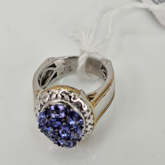 Gems En Vogue Tanzanite Cluster Ring Palladium Sterling Silver 24k Size 7! New - Picture 6 of 8